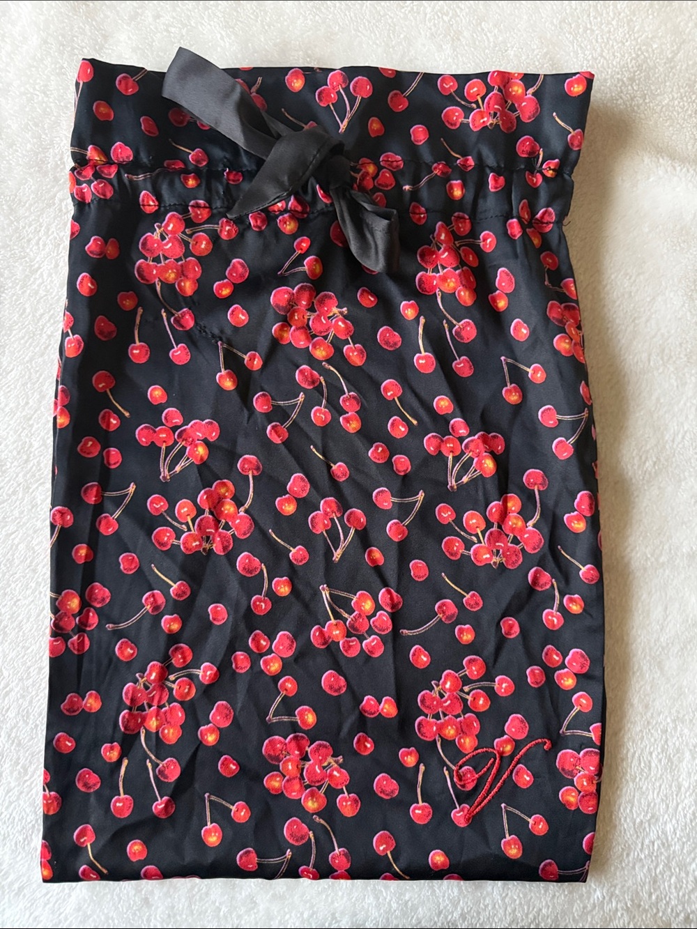 Victoria's Secret Drawstring Black Bag Cherries